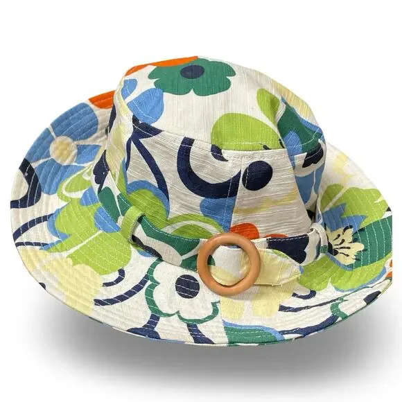 San Diego Hat Co Floral Bucket Hat Wood Buckle Retro Mod Pop Art Sun Hat - Picture 2 of 13